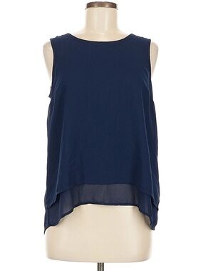 MICHAEL KORS Navy Blue Tiered Chiffon Layered Tank